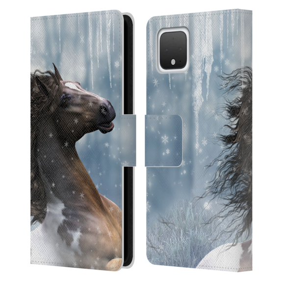 Head Case Designs Officially Licensed Simone Gatterwe Horses In The Snow Leather Book Wallet Case Cover Compatible with Google Pixel 4