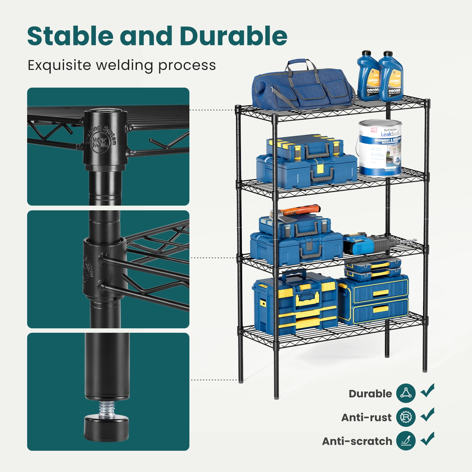 GIANNA 4-Tier Adjustable Metal Storage Rack – Freestanding Heavy-Duty Wire Shelves for Garage, Kitchen, or Commercial Use, 13.8" D x 35.4" W x 54" H