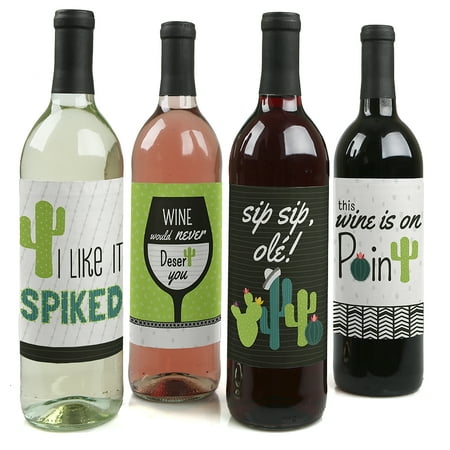 Cactus Wine Prickly Cactus Party - Fiesta Party Decorations for Women and Men - Wine Bottle Label Stickers - Set of 4 ()