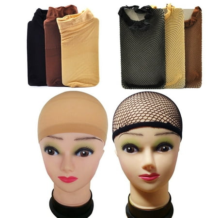Lady Up Wig Caps Mesh Node Nets for Women in Neutral Nude Beige, Black and Brown, 6 Pairs