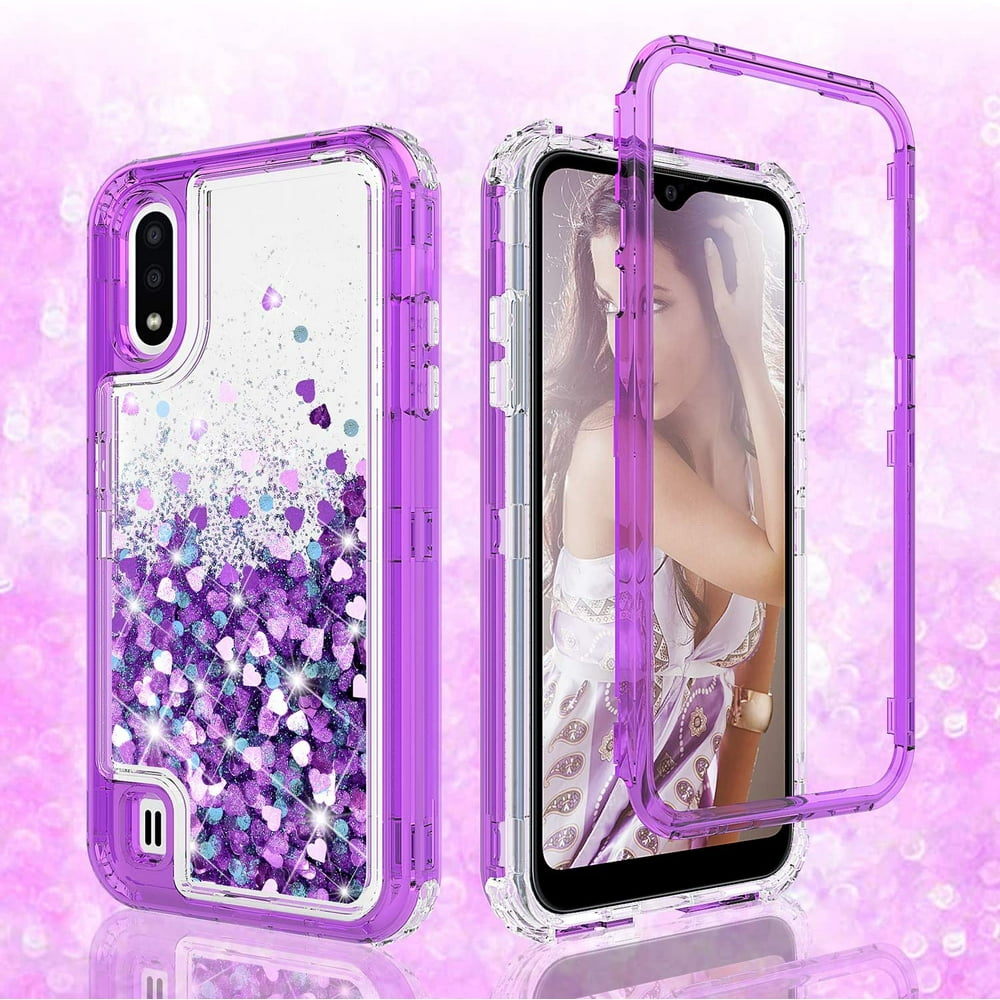 Case for Samsung Galaxy A01 Case Liquid Glitter Waterfall Heavy Duty