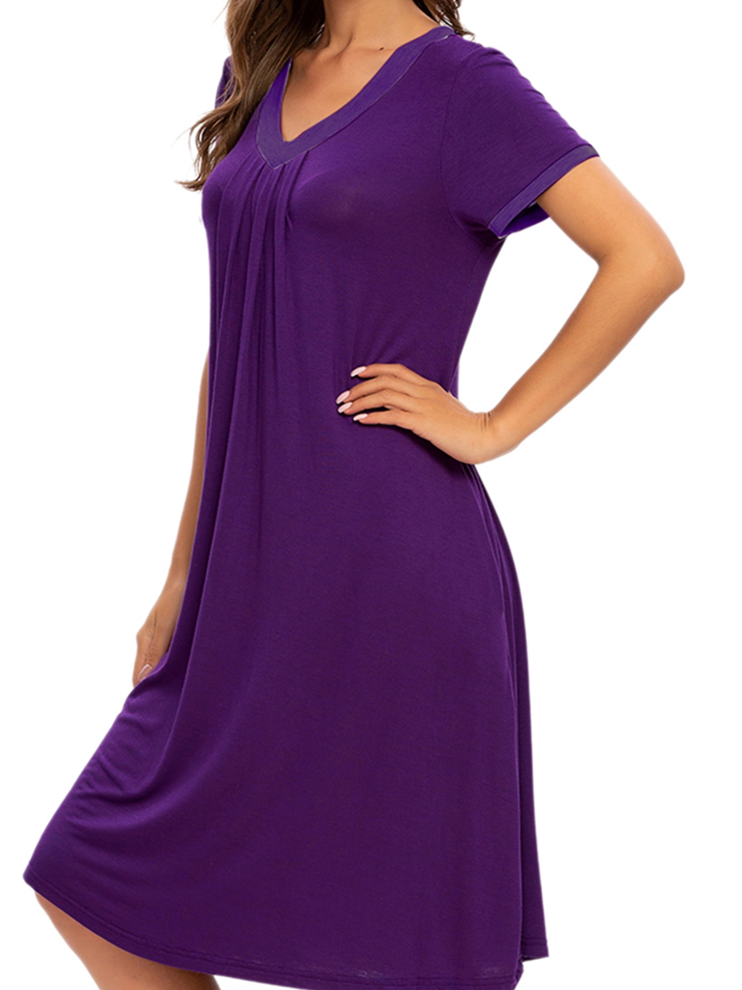 Unique Bargains Women's Pajama V-Neck Nightshirt Sleepwear with Pockets Lounge Nightgown
