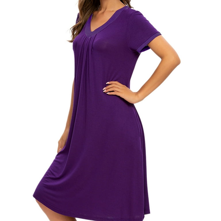 Unique Bargains Women s Pajama V Neck Nightshirt Sleepwear with Pockets Lounge Nightgown Walmart