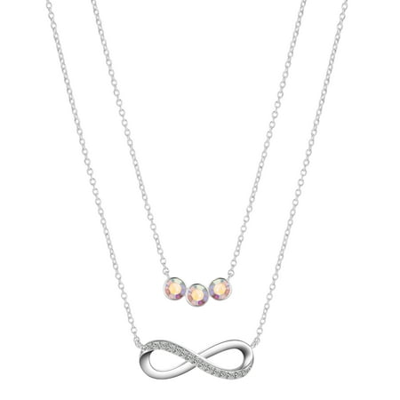 Believe by Brilliance Women's Fine Silver Plated Cubic Zirconia Infinity and Arora Boralis Triple Crystal Necklace Set, 16+2" & 18+2" Extender
