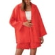 thumbnail image 2 of SAYOO , traje de pantalón informal de dos piezas para mujer, blusas abotonadas con cuello de solapa de color sólido y pantalones cortos holgados con cintura elástica SAYOO  Moda, 2 of 9