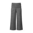thumbnail image 4 of Gaucho Capri Pants for Women Low Rise Wide Leg Cropped Yoga Casual Trousers Fold Over Waist Flowy Summer Beach Pants Dark Gray S, 4 of 7