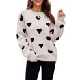 thumbnail image 2 of Women'S Fall Winter Mock Neck Long Sleeve Cute Heart Pattern Loose Knit Pullover Sweaters Black Color M, 2 of 7