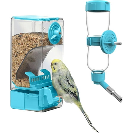 Automatic Cage Feeder Blue Seed Dispenser With Perch For Birds