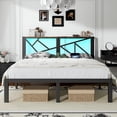 thumbnail image 1 of Twin Size Bed Frame with USB Charging Station and LED Lights, Single Bed Frame with Wooden Storage Headboard, No Box Spring Needed, Noise Free, Easy to Assemble, White, 1 of 2