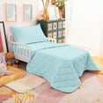 thumbnail image 2 of Organictune 4 Piece Microfiber Toddler Bedding Set, Breathable Crib Sheet Set for Boys and Girls, Includes Quilted Comforter, Flat Top Sheet, Fitted Sheet, Envelope Pillowcase, Aqua Blue, 2 of 7