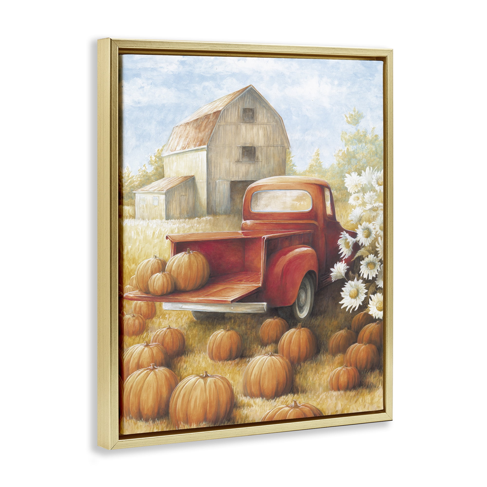 Stupell Industries Pumpkin Harvest Drop Off Landscape Painting Gold Floater Framed Canvas Art Print Wall Art, 25 x 31