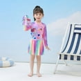 thumbnail image 4 of WOLLED 3-10Y Kids Toddler Girls One Piece Swimsuit Long Sleeve Dress Beachwear UPF 50+ Sun Protection Bathing Suit Rash Guard Swimwear with Hat, 4 of 10