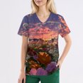 thumbnail image 3 of LHVUOA Scrubs Tops for Women Cute Kitty and Clouds Print Short Sleeve Nurse Working Uniforms Cartoon Pattern Tops with Pockets, 3 of 4