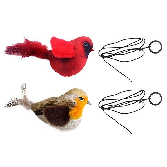 BESTSKY 2Pcs Flapping Bird Cat Toy,Realistic Feather Design Cat Bird Toy,Cat Play Enhancement Bird Toy for Cats,Red&Gray