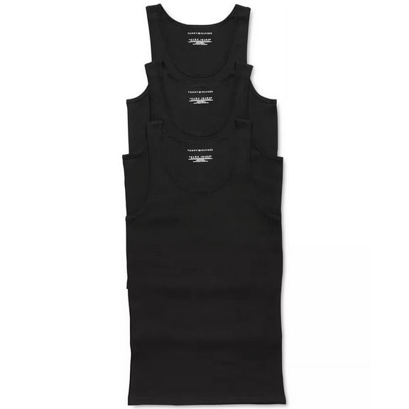 Tommy Hilfiger BLACK Men's Three-Pack Cotton Classics Tank Top Shirt, US Medium