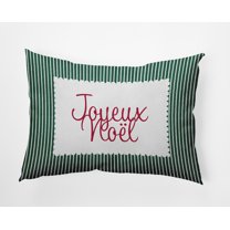 20" x 14" Simply Daisy Joyeux Noel Ticking Polyester Accent Pillow, Forest Green Qty 1
