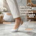 thumbnail image 6 of Women 2 Pairs Sling Liner Socks Low Cut No Show Half Socks Slingback Invisible Non Slip Heel Liner Toe Topper Sock for Heels Flats Pumps Shoes Comfortable Breathable Footwear, White, 6 of 9