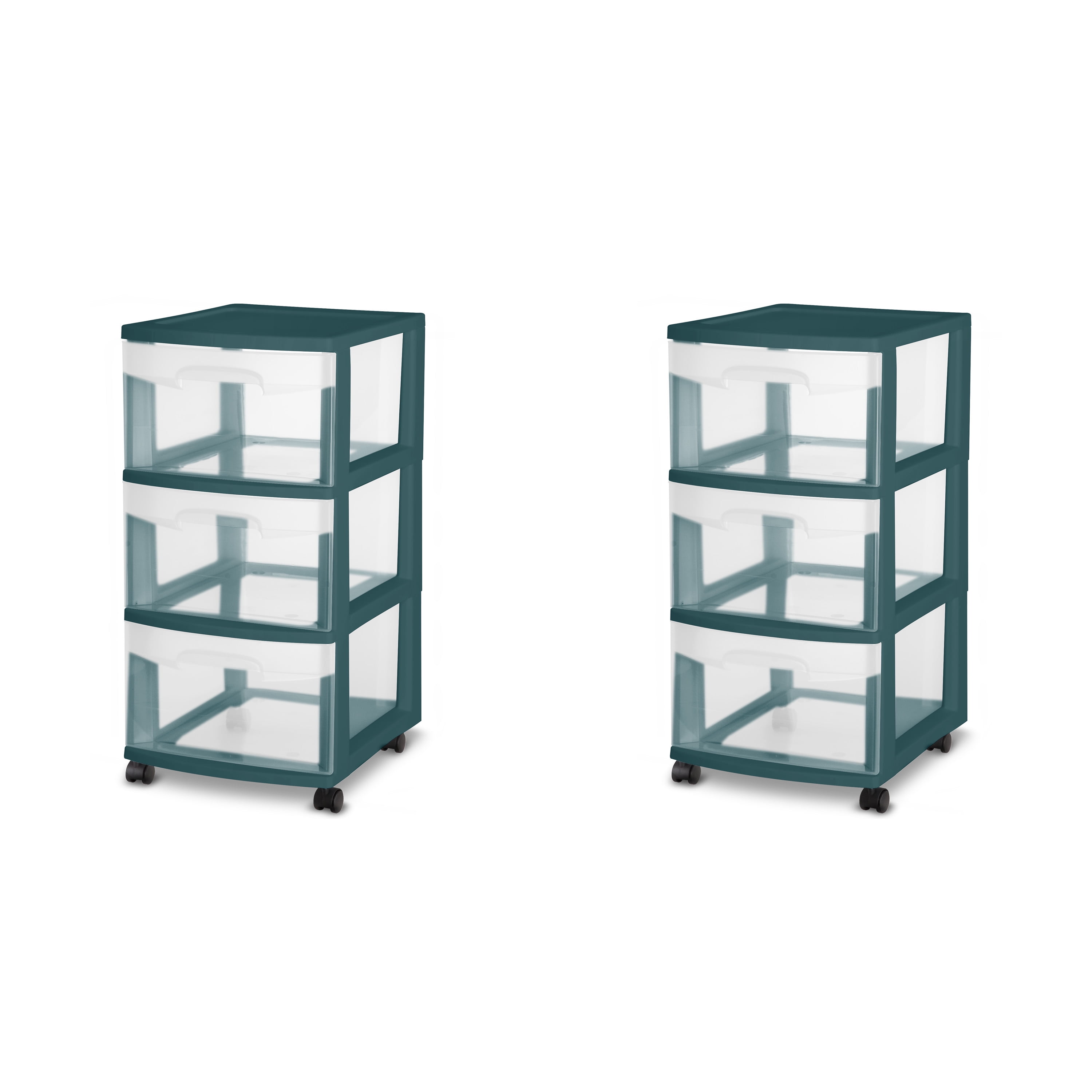 Sterilite Plastic 3 Drawer Cart Teal Rain Set of 2