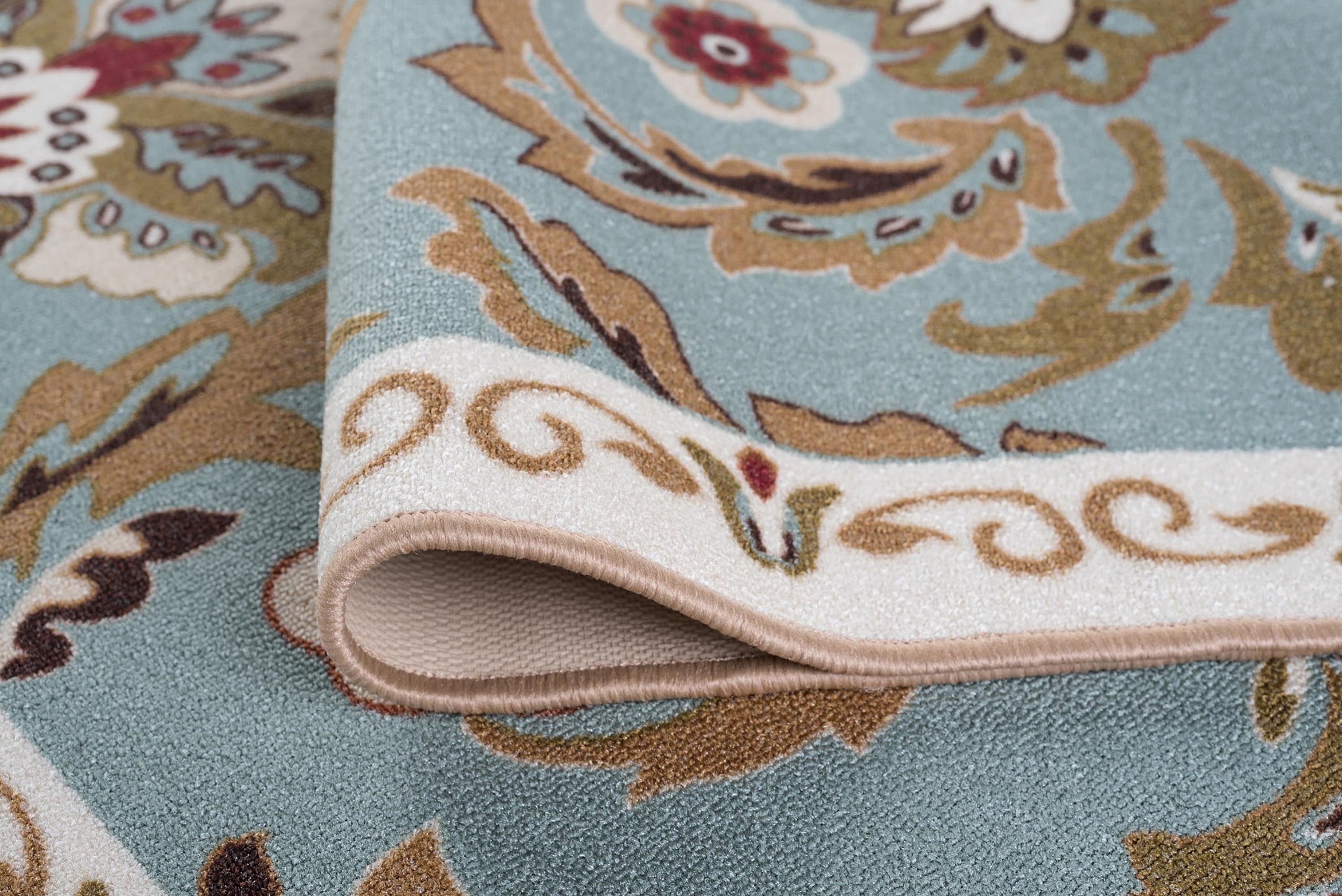 Transitional 7x10 Area Rug (6'7'' x 9'6'') Floral Seafoam, Beige Living Room Easy to Clean