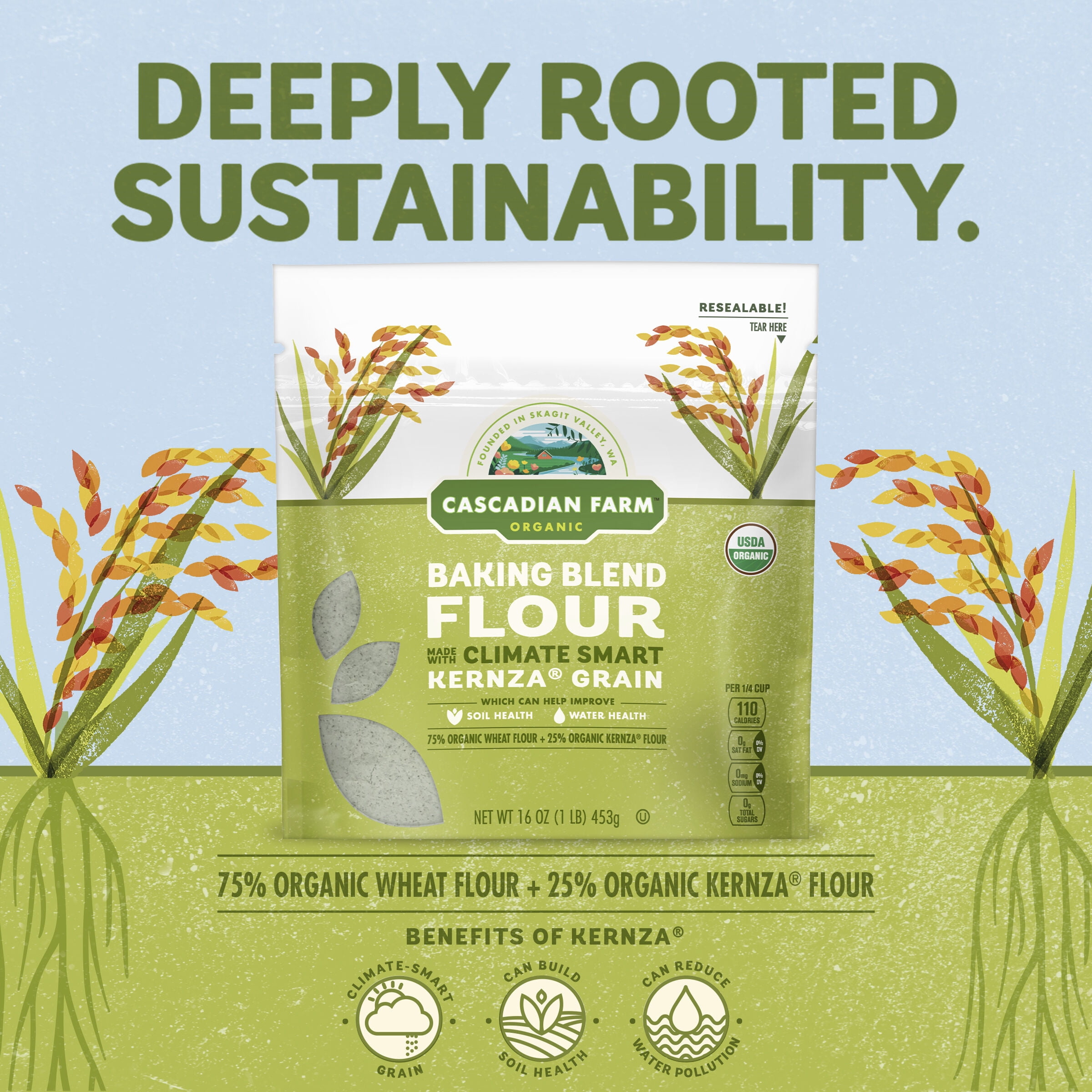 Cascadian Farm Organic Flour, Kernza Grain Baking Flour Blend, 16 oz