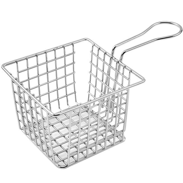 Panier à Fritures Carré en Acier Inoxydable Mini Filtre à Aliments Frits avec Filet à Poignée Courte Ustensiles de Cuisine