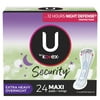 U by Kotex Security Maxi Feminine Pads with Wings, Extra Heavy Overnight Absorbency, Unscented, 24 Count