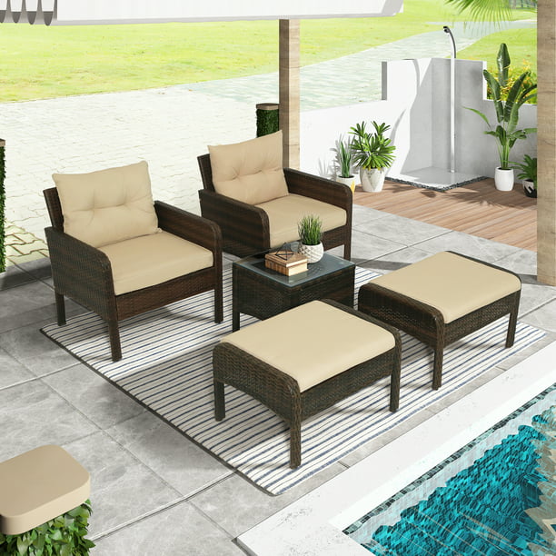 5 Piece Outdoor Patio Chairs Set, Outdoor Patio Set With Ottoman