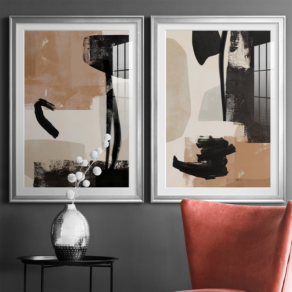 Wexford Home Selective Arrangement III Premium Framed Print, 30.5" x 42.5" - Ready to Hang, Silver (Set of 2)