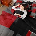 thumbnail image 4 of Feelyou Red Square Geometric Bedding Comforter Set 7-Piece, Vintage Artwork Abstract King Bedding Sets, Chic Rectangle Reversible Bed Sheets, Lightweight Room Decor, 4 of 7