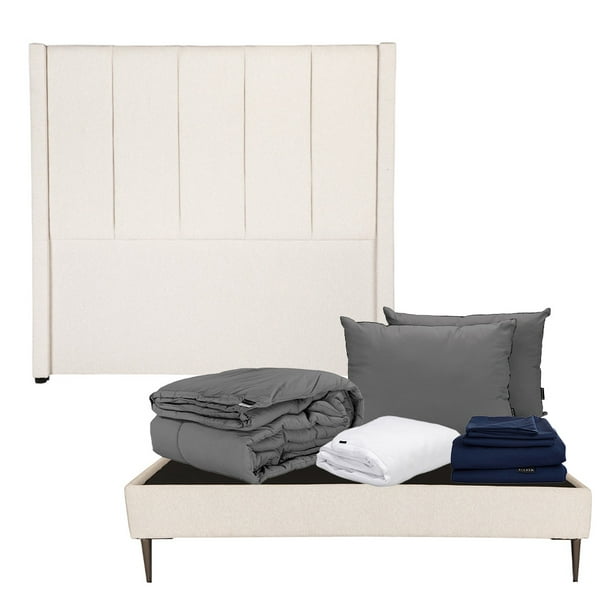 Cabecera Queen Size Nizza + Base Slim + Almohadas 2Pack + Protector Cloud + Sábanas Softy + Edredón Homy Beige