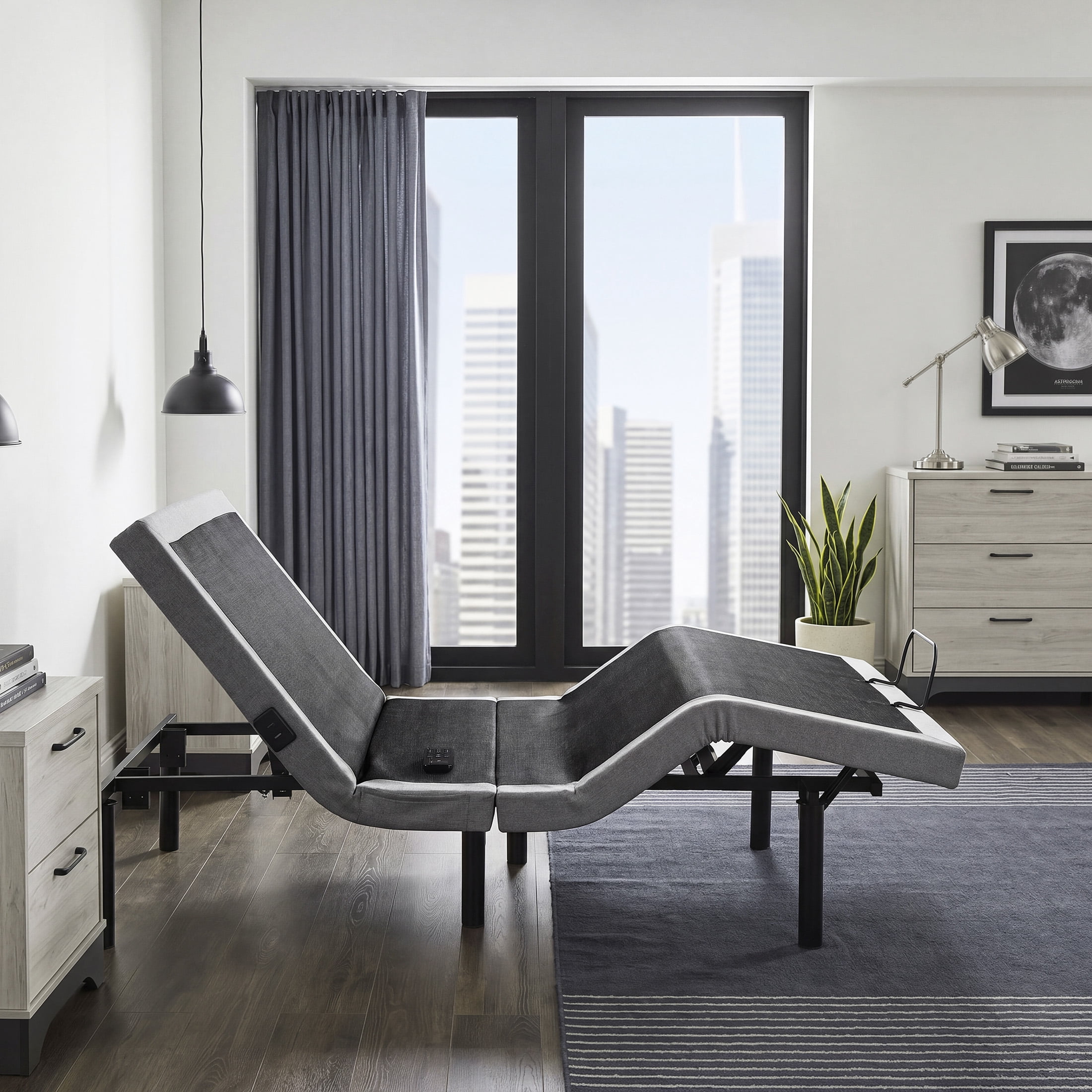 OakvillePark Elan 14"Power Head and Foot Adjustable Bed Frame with Massage, Zero Gravity, Charging Ports, LED Lighting, Full, Gray