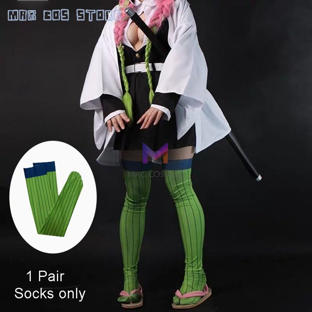 Disfraz de Cosplay de Kanroji Mitsuri, Kimono de Anime, peluca rosa y verde, ropa Sexy, calcetines de disfraz de Halloween, talla para adultos y niños