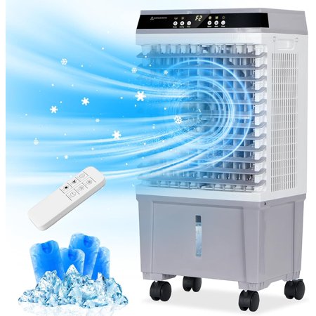 Swamp Cooler Air Conditioner, Portable Cooling Fan with 5.3 Gallon Water Tank, 4 Ice Box, Remote, 12H Timer, 120°Oscillation, Evaporative Air Cooler with 3 Speeds for Bedroom Home Office