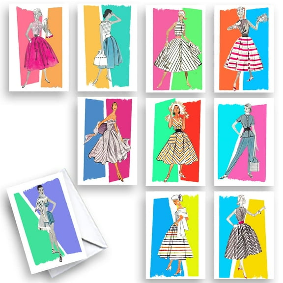 Fashion All-Occasion Blank Note Greeting Cards | 10 Pack Assortment Bulk Variety Set (4x6)