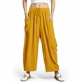thumbnail image 2 of Wide Leg Pants Women Plus Size Ladies Casual Wide Leg Pants Solid Elastic Waist Pleated High Waist Plus Size Pants Curvy Women Yellow XXXL, 2 of 7