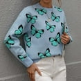 thumbnail image 2 of Herrnalise Women's Knitted Crop Tops Fashion Long Sleeves Round Neck Butterfly Print Loose Tops Blouse Knitted Sweater Pullover Jumper Sweaters, 2 of 6
