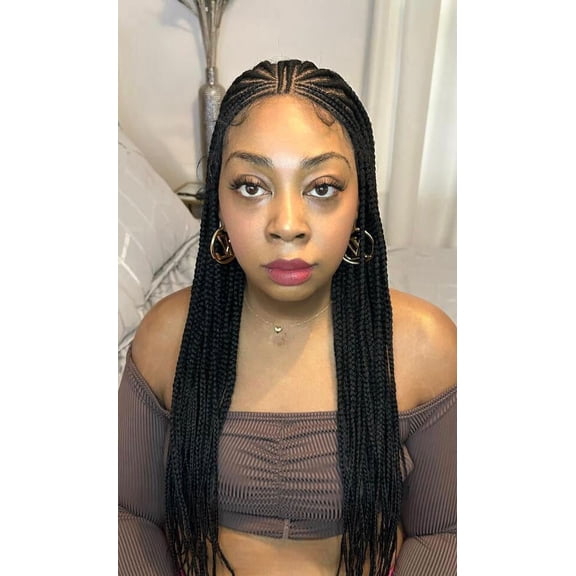 LUXLUXE Viola 31" Cornrow Braided Lace Front Wig for Black Women | 13x5 Hand-Tied Swiss Lace Synthetic Wig- Black