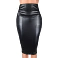 thumbnail image 6 of HEVIRGO Fashion Women High Waist Split Faux Leather Knee Length Bodycon Pencil Skirt, 6 of 9