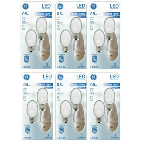 (case of 12 bulbs) GE Lighting 14150 0.5 Watt Candelabra E12 C7 Soft White Night Light LED Bulbs