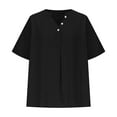 thumbnail image 4 of Vestidos Casuales Para Mujer, Blusas De Mujer De Moda Camisa de lino para mujer, color liso, manga corta, informal, cuello en V, 4 of 6