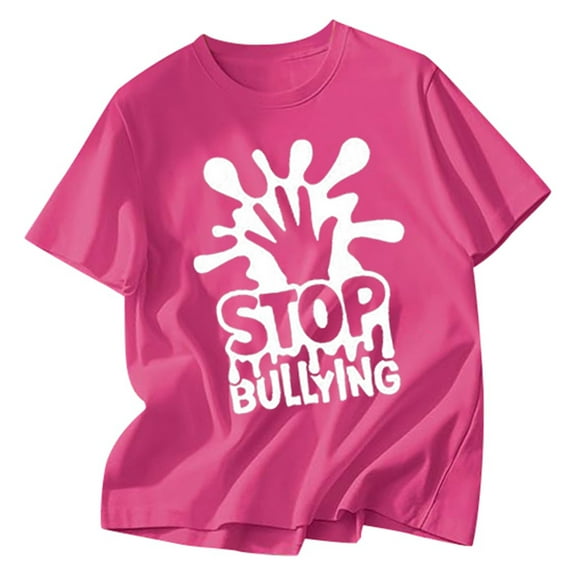 Suilloe Toddler Girls T Shirts Letter Anti Bullying Printed Round Neck Short Sleeve Tee Kids Girls Soft Loose Fashion Wearing Tees,3 -4 Years