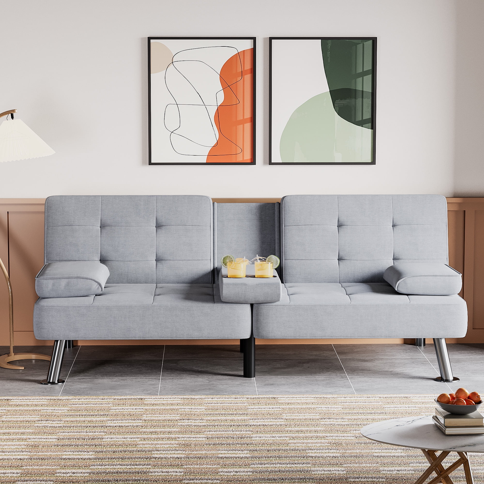 Homall Modern Linen 3 Adjustable Positions Convertible Sofa with Pillows, Gray