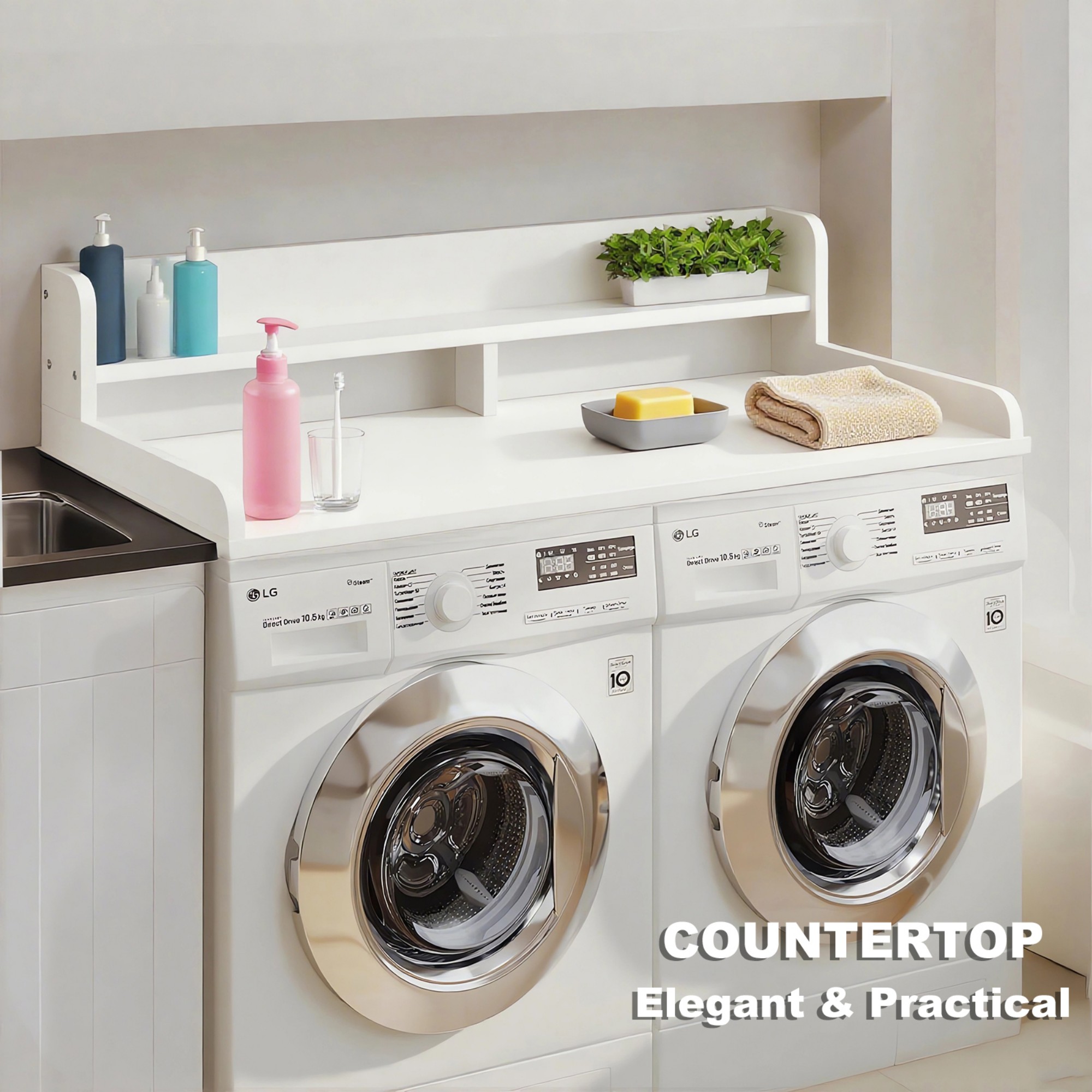 Washer Dryer Countertop,2-Tier Laundry Countertop Cover,Large Space Laundry Topper for Folding Clothes Over Washer and Dryer,54" W x 27.5" D,White
