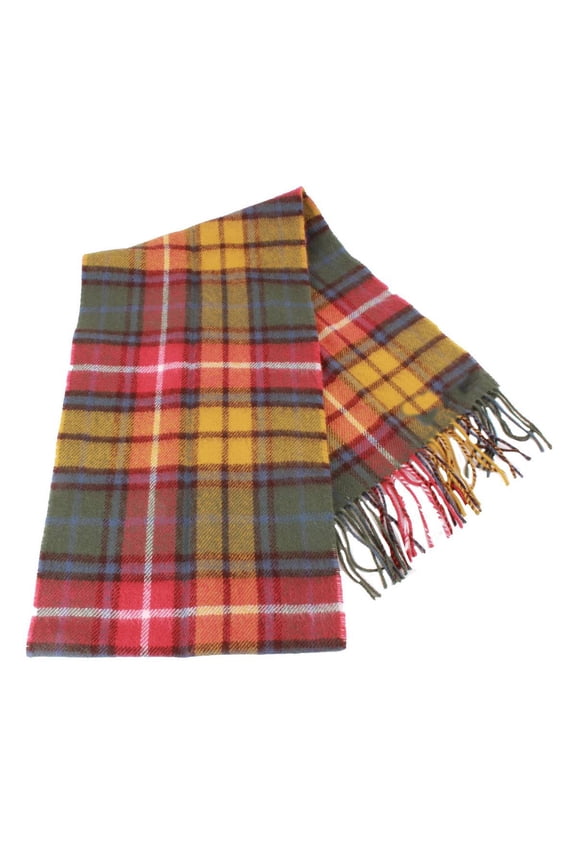 Bowhill Buchanan Antique Lambswool Tartan Scarf - Green/Orange/Yellow/White