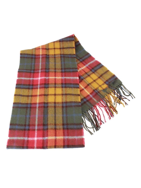 Bowhill Buchanan Antique Lambswool Tartan Scarf - Green/Orange/Yellow/White