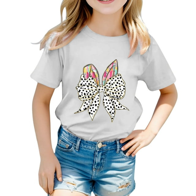 MIASHUI T-Shirt Graphique de Pâques pour Filles Enfants Garçons Manches Courtes, Blanc, 1-2 Ans