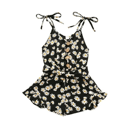 

OVTICZA Baby Toddler Girls Button Floral Sleeveless Strap Bodysuit Black 100