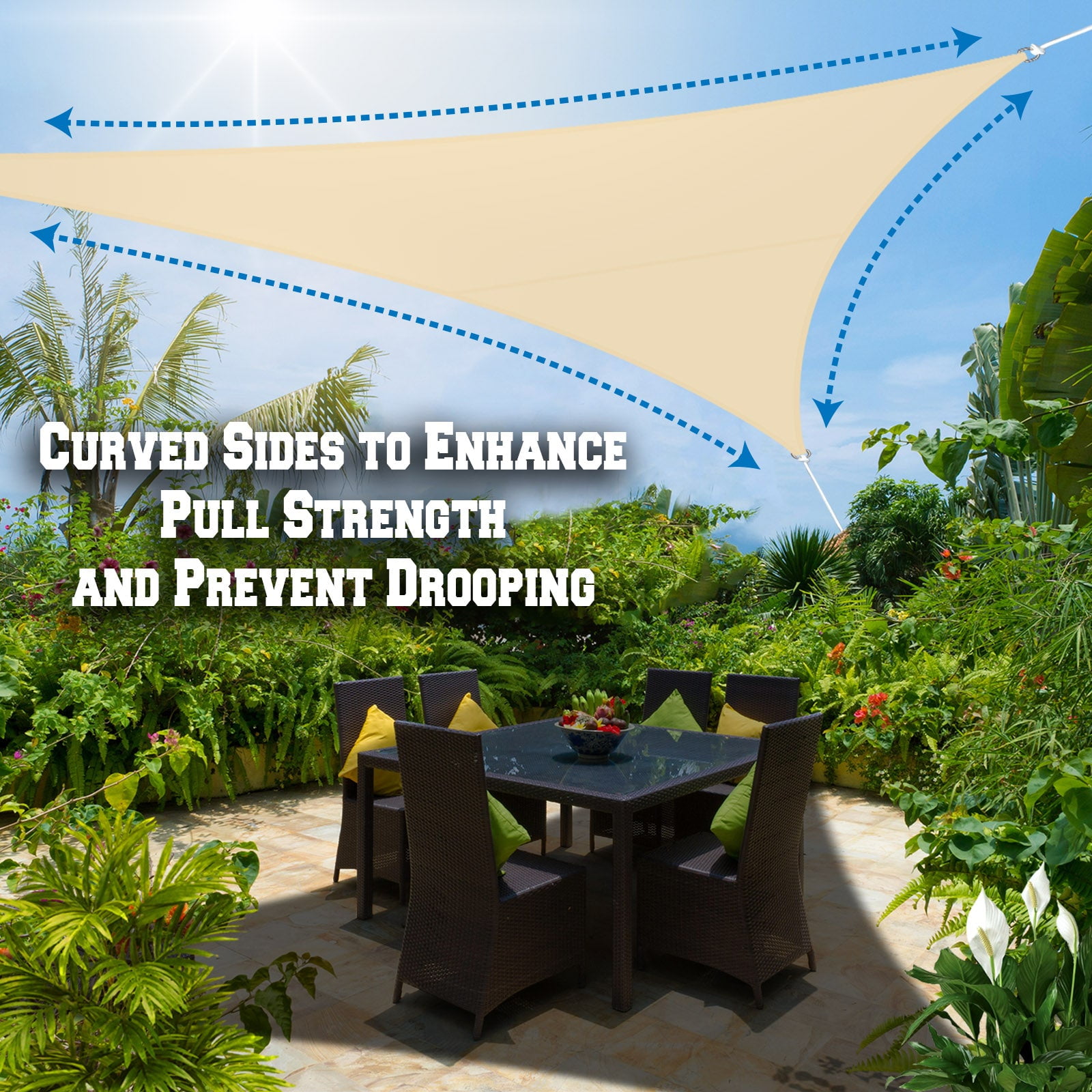 15' Sun Shade Sail UV Top Cover Canopy Triangle for Outdoor Patio Lawn Pool Deck