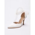 thumbnail image 3 of On feet & in love Women's Satin Pointed Toe Slingback Heels - Stiletto Dress Pumps with Sheer Ribbon Bow Detail,White, 3 of 7