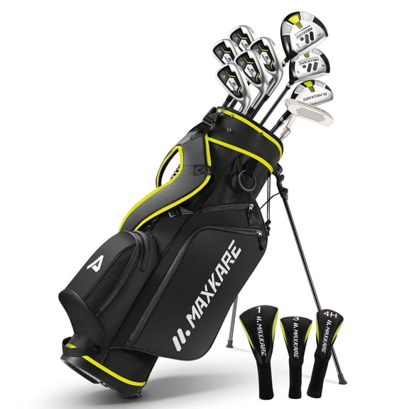 Complete Golf Clubs Set Golf Men's Regular 9-Piece Complete Set, 3 Head Covers, Stand Bag - Right Hand, Yellow